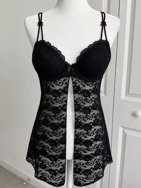 Rampage Vintage Y2K Black Lace Babydoll Top Sheer Dark Romantic Goth Wimsygoth